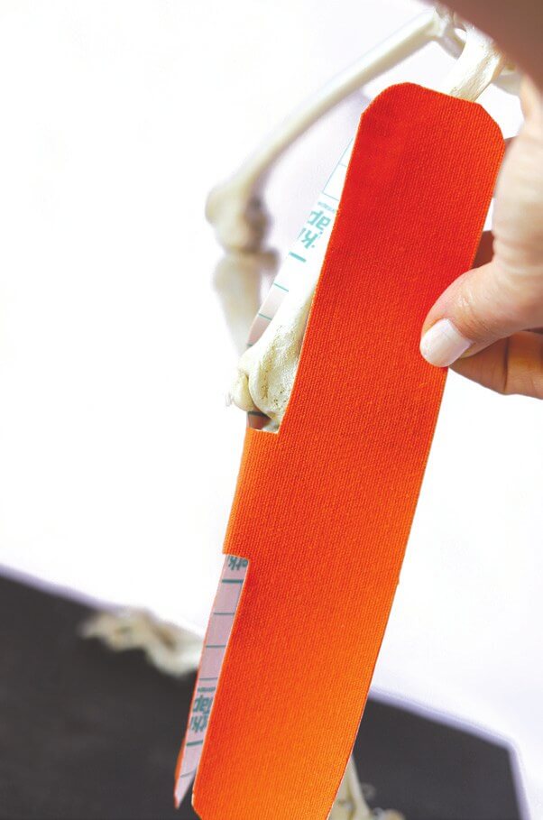 Cutting an H-shaped strip of tape, lateral view